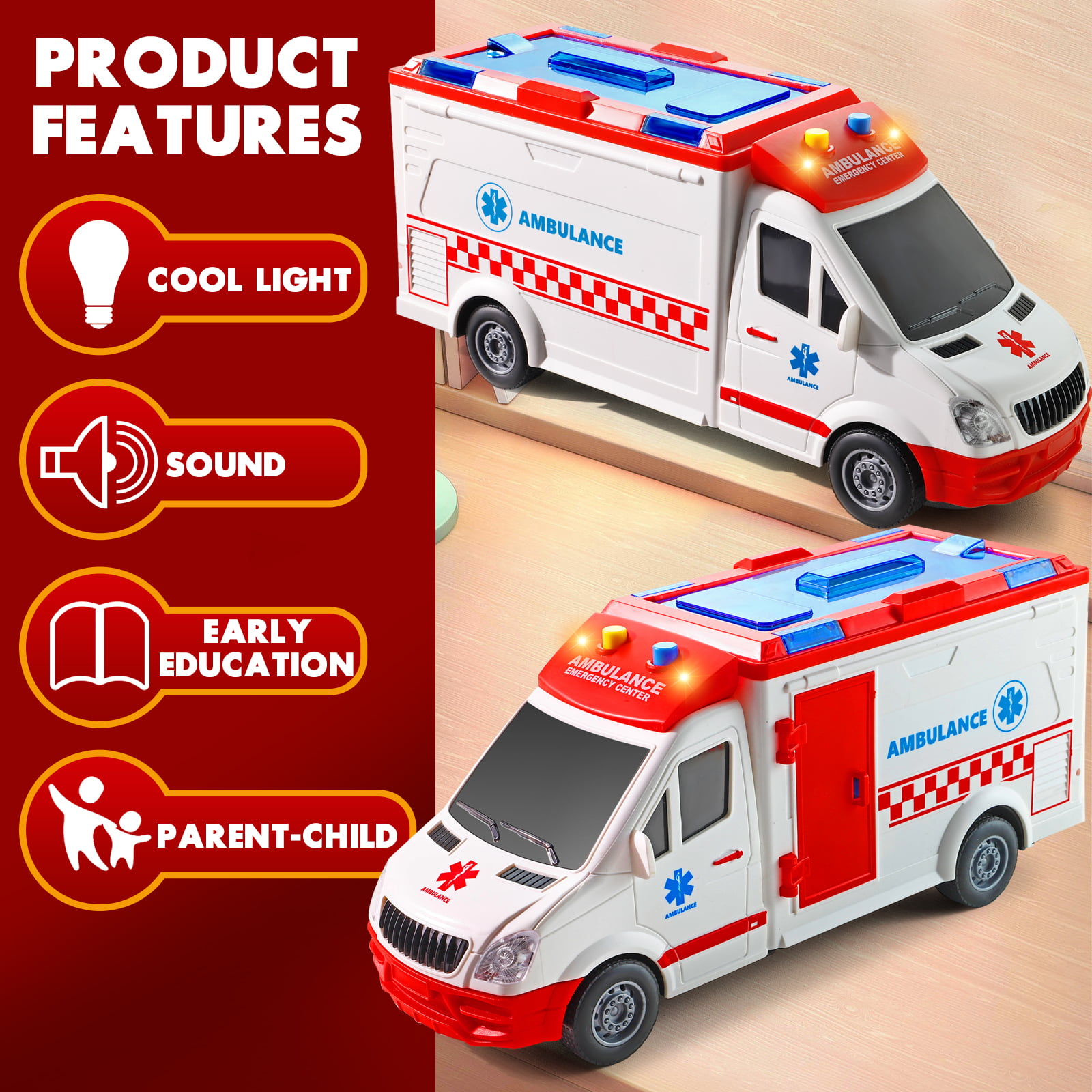 NETNEW Ambulance Toy Car with Light & Siren Sound Effects