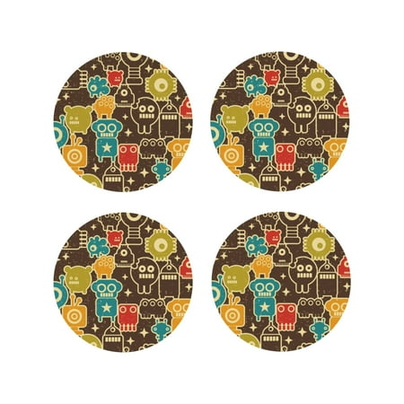 

Fuzoiu Robot and Monsters Print Leather Coasters Set Drink Coasters Set of 4 for Tabletop Protection Durable PVC Coasters Home Décor and Housewarming Gift-Round Shape