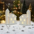 thumbnail image 1 of Decoración navideña luminosa de cerámica con forma de ciervo, muñeco de nieve y Papá Noel | Adorno navideño luminoso | Figura de cerámica blanca | Luz nocturna a pilas, 1 of 5