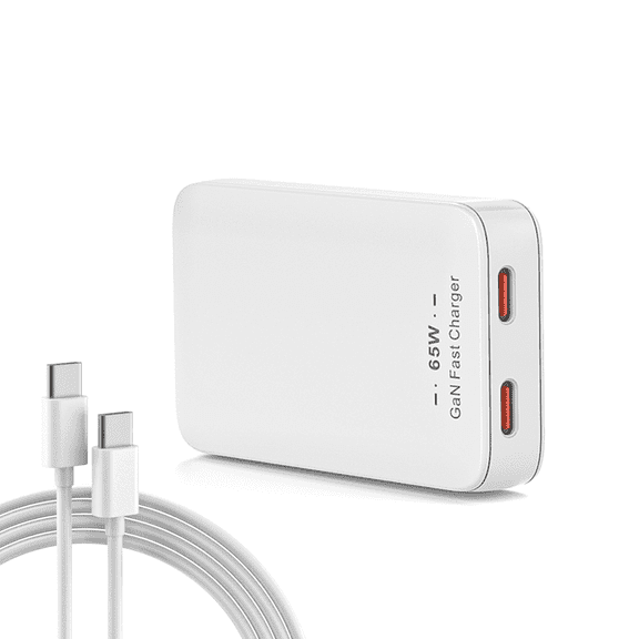 Flat Dual Port USB C Wall Charger, 65W USB-C Charger Fast Charging with Foldable Plug for iPhone 16/15, Pro Max/Samsung Galaxy Models, with 1M/3.28FT USB-C to USB-C Fast Charger Cable