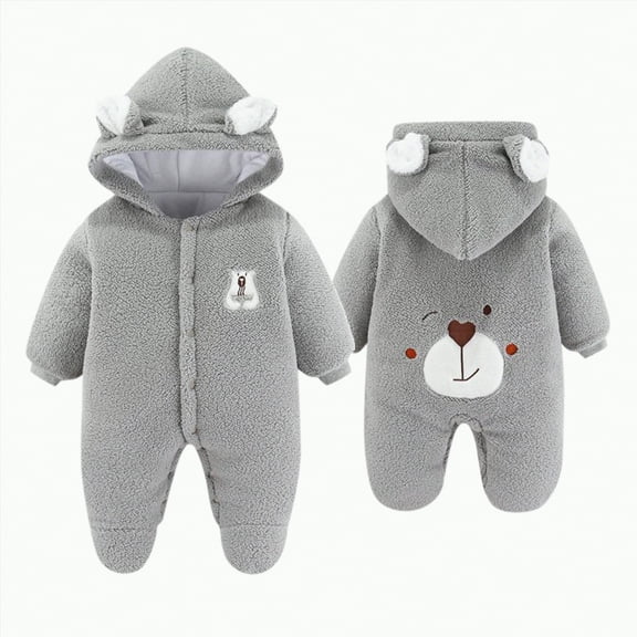 Ccpelsie Baby Newborn Baby Bear Onesie Thin Fleece Footie Romper Snowsuit Hooded Jumpsuit Bodysuit Winter Outwear Boy Girl(Grey,3-6 Months)