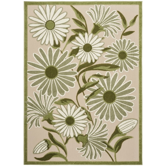 Nourison Aloha 3'6" x 5'6" Ivory Green Outdoor Floral Flatweave Indoor/Outdoor Area Rug