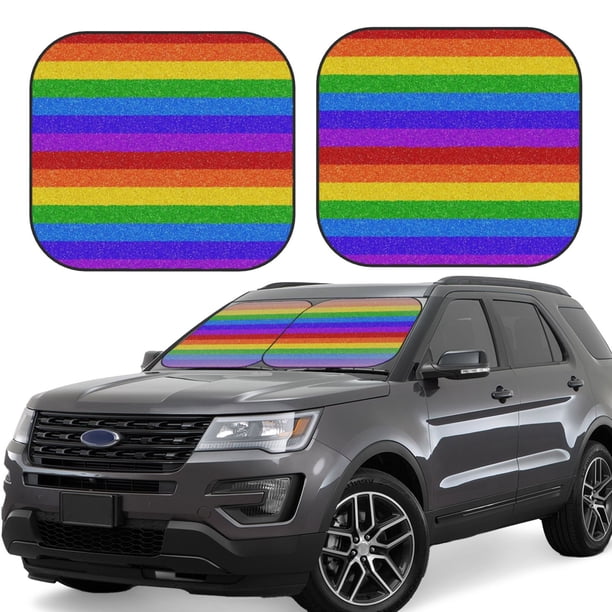 Balery Colorful Glitter Rainbow Parasol para parabrisas de coche de 2 piezas | Parasol plegable para parabrisas delantero de coche para la mayoría de sedanes-Small