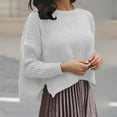 thumbnail image 2 of Lovskoo 2024 Sweaters for Women Long Sleeve Solid Round Neck Knit Pullover Side Split Button Short Sweater White, 2 of 6