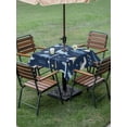 thumbnail image 4 of Outdoor Tablecloth with Umbrella Hole for Patio/Picnic/Party/Camping, Navy Blue Dinosaur Waterproof Table Cloth Square Cover Washable, Stars Palm Trees Mountain Modern Art (54"x 54"), 4 of 8