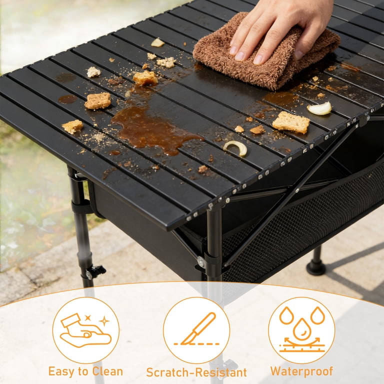 Yacona Folding Camping Table, Portable Foldable Table with Mesh
