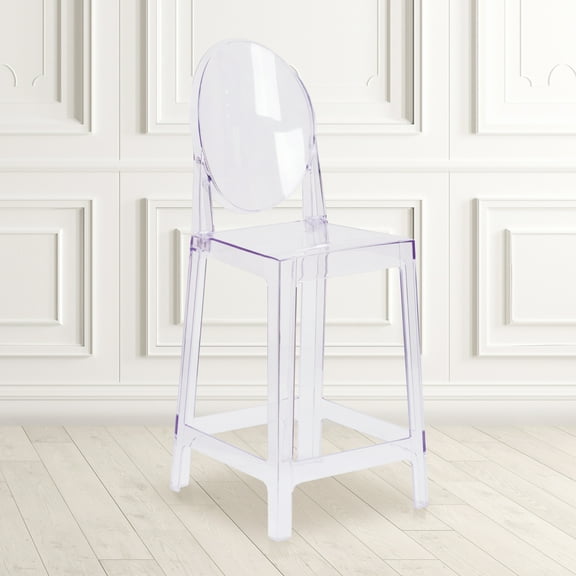 Flash Furniture Ghost Counter Stool with Oval Back in Transparent Crystal