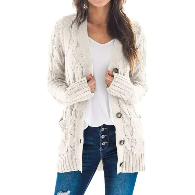 Cardigan en Tricot à Manches Longues pour Femmes avec Bouton Ouvert sur le devant