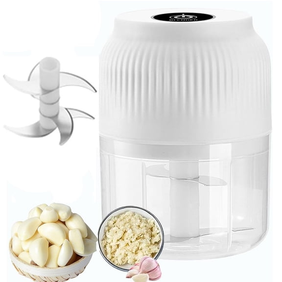 Electric Garlic Chopper, Rechargeable & Portable Veggie Cutter with 6-Blade, Vegetable Shredder Blender for Garlic, Onion, Chili, Nuts