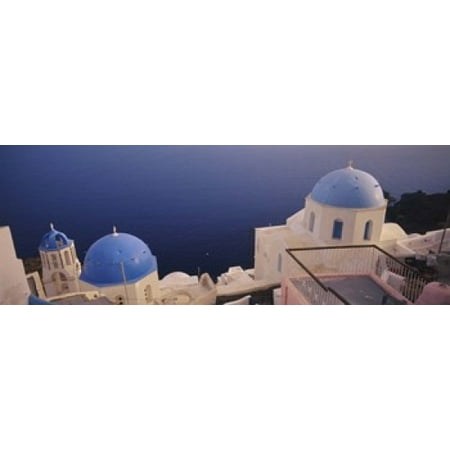 High angle view of blue domed church at the coast Oia Santorini Greece Canvas Art - Panoramic Images (18 x (Santorini Greece Best Time To Visit)