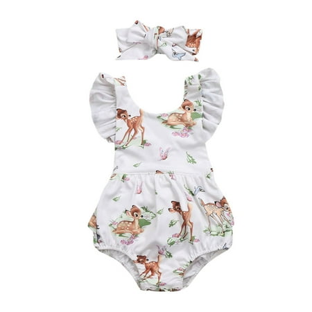 

Fesfesfes Toddler Infant Baby Jumpsuit Girl Clothes Christmas Deer Romper Headband 2Pcs Set Outfit Plus Size Clearance $10