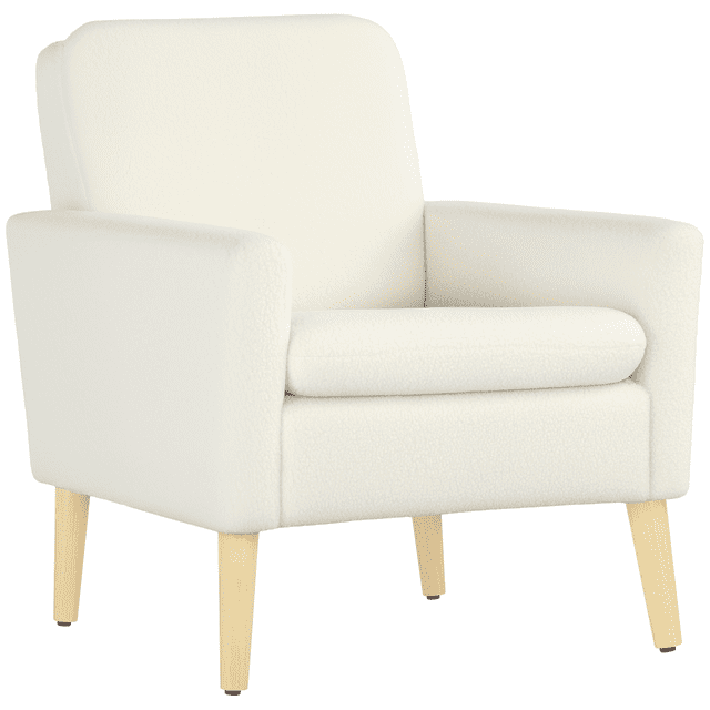 HOMCOM Fauteuil d'Appoint Teddy Rembourré Fauteuil Moderne avec Pattes en Bois Crème