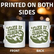 Take It Slow Sloth Mug - Cute & Funny Animal Coffee Mug Gift for Sloth Lovers - Unique Relaxing Coffee Lover Present - 11 Ounce Black Rim Handle Novelty Coffee Cup - WMUG0807-Black Rim