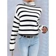 thumbnail image 5 of Women'S Casual Autumn Winter Long Sleeve Color Block Striped Knit Pullover Cozy Sweater White  XL, 5 of 8
