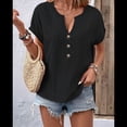 thumbnail image 2 of Blusas Casuales con Botones y Cuello en V para Mujer, Holgadas, de Corta, Lisas, para Otoño. Negro XL, 2 of 3