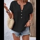thumbnail image 2 of Blusas Casuales con Botones y Cuello en V para Mujer, Holgadas, de Corta, Lisas, para Otoño. Negro XL, 2 of 3