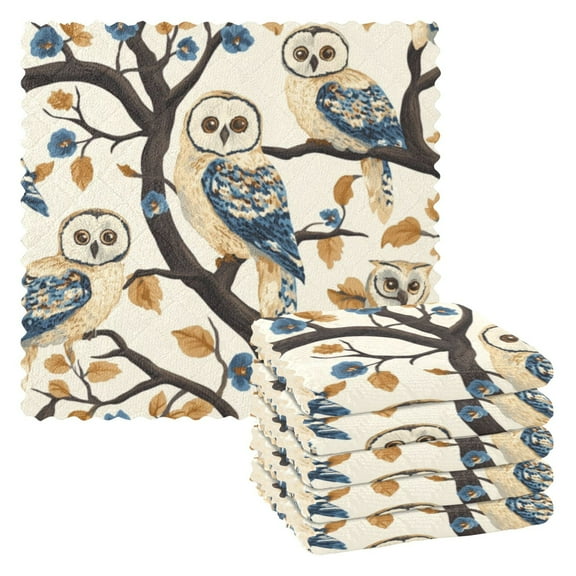 6 Pieces of Kitchen Towels 11x11Inch Kitchen Dish Cloths Kitchen Dish Towels Reuseable Cleaning Cloths Beautiful Cute Owl