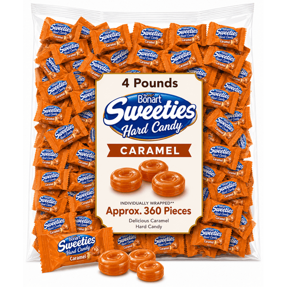 Bonart Sweeties Caramel Flavor, Made With Real Butter, Individually Wrapped, Bulk Fun Size Hard Candy (4 Pounds)