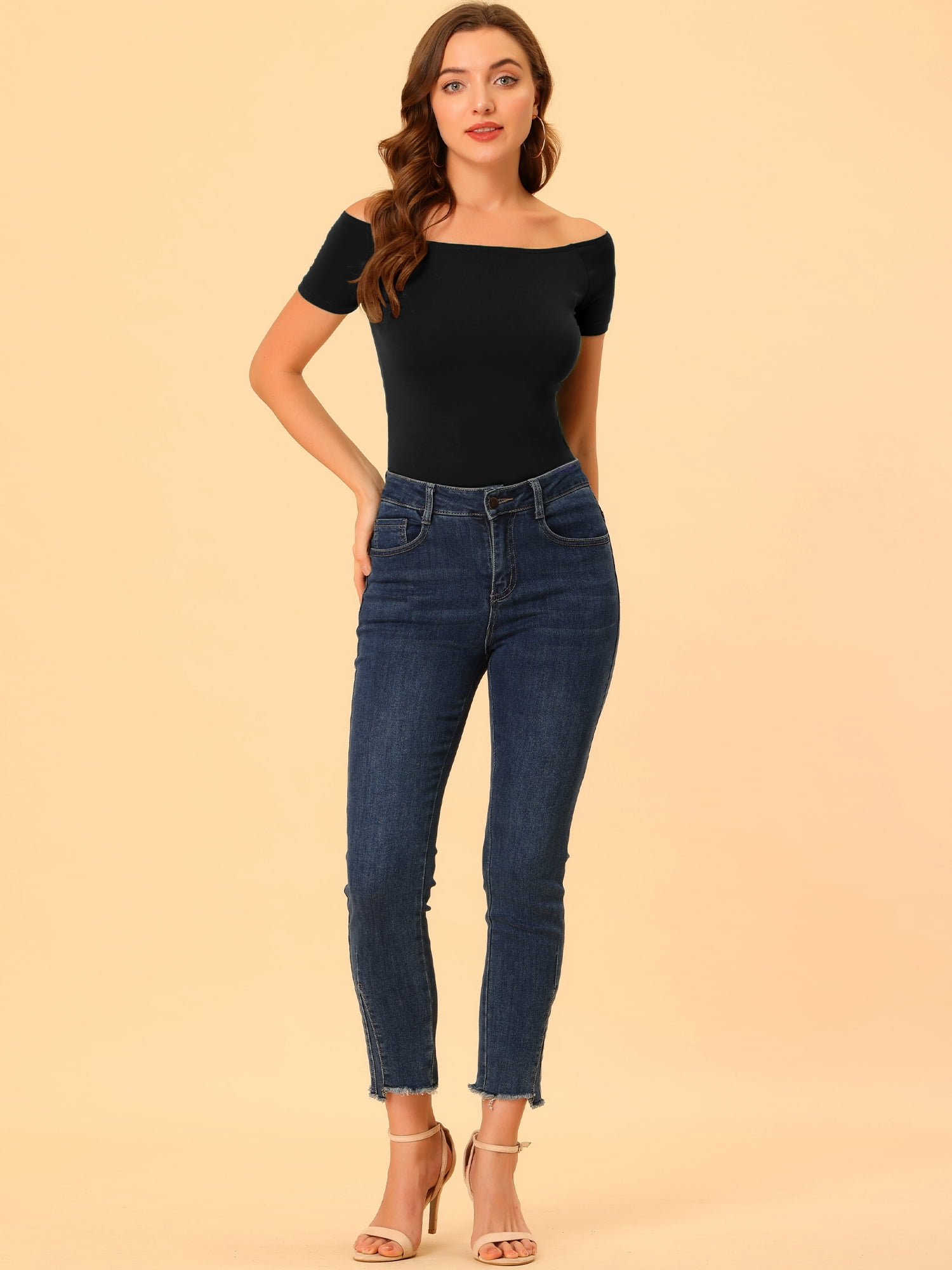 DARING DIVA Off Shoulder Crop Top 3XL Black