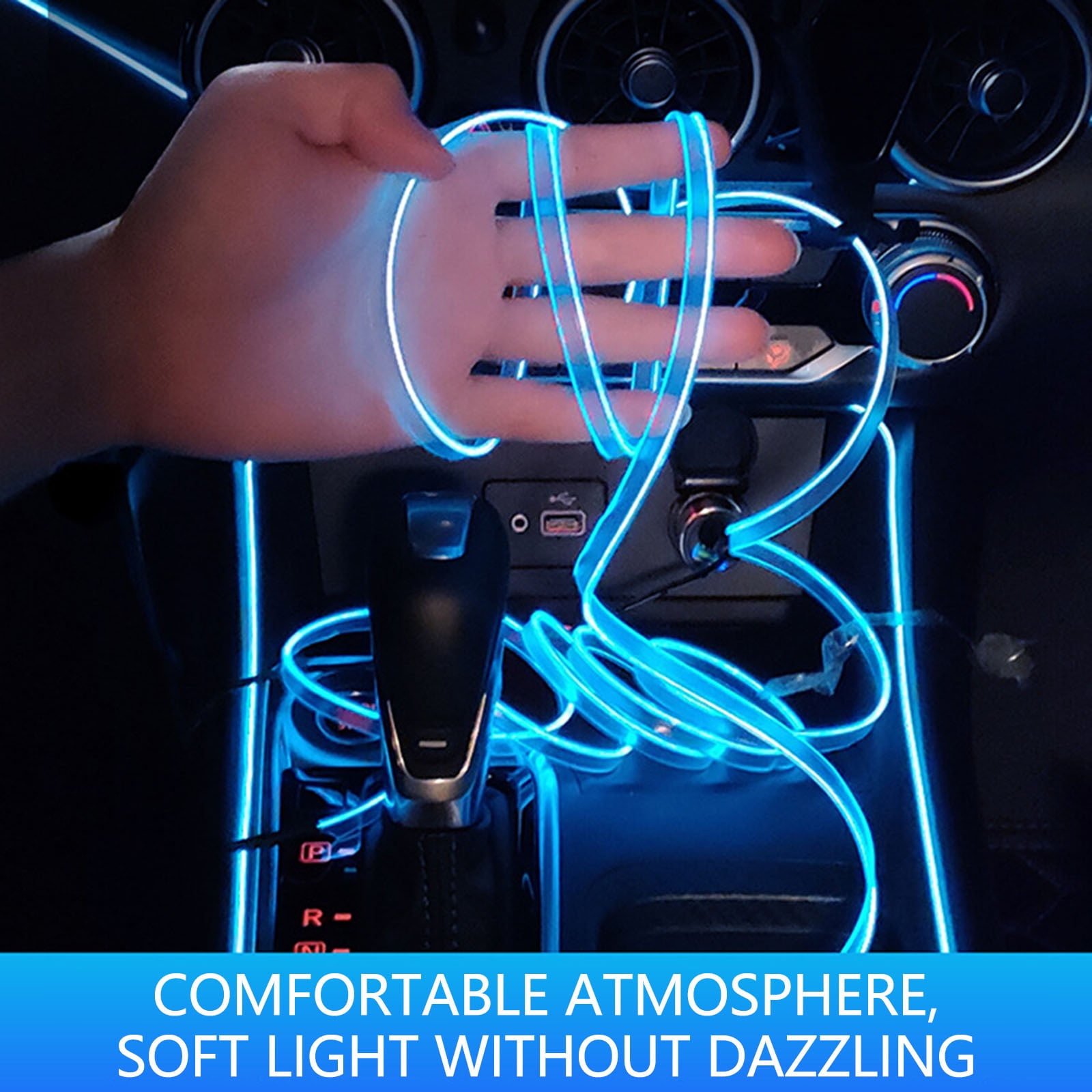 JilgTeok 5 Packs 3M EL Car Interior LED Strip Lights with Lighter Adapter, 12V/5V Flexible Multi-Color Accent Lighting for GM Vehicles, Home & Outdoor Decoration