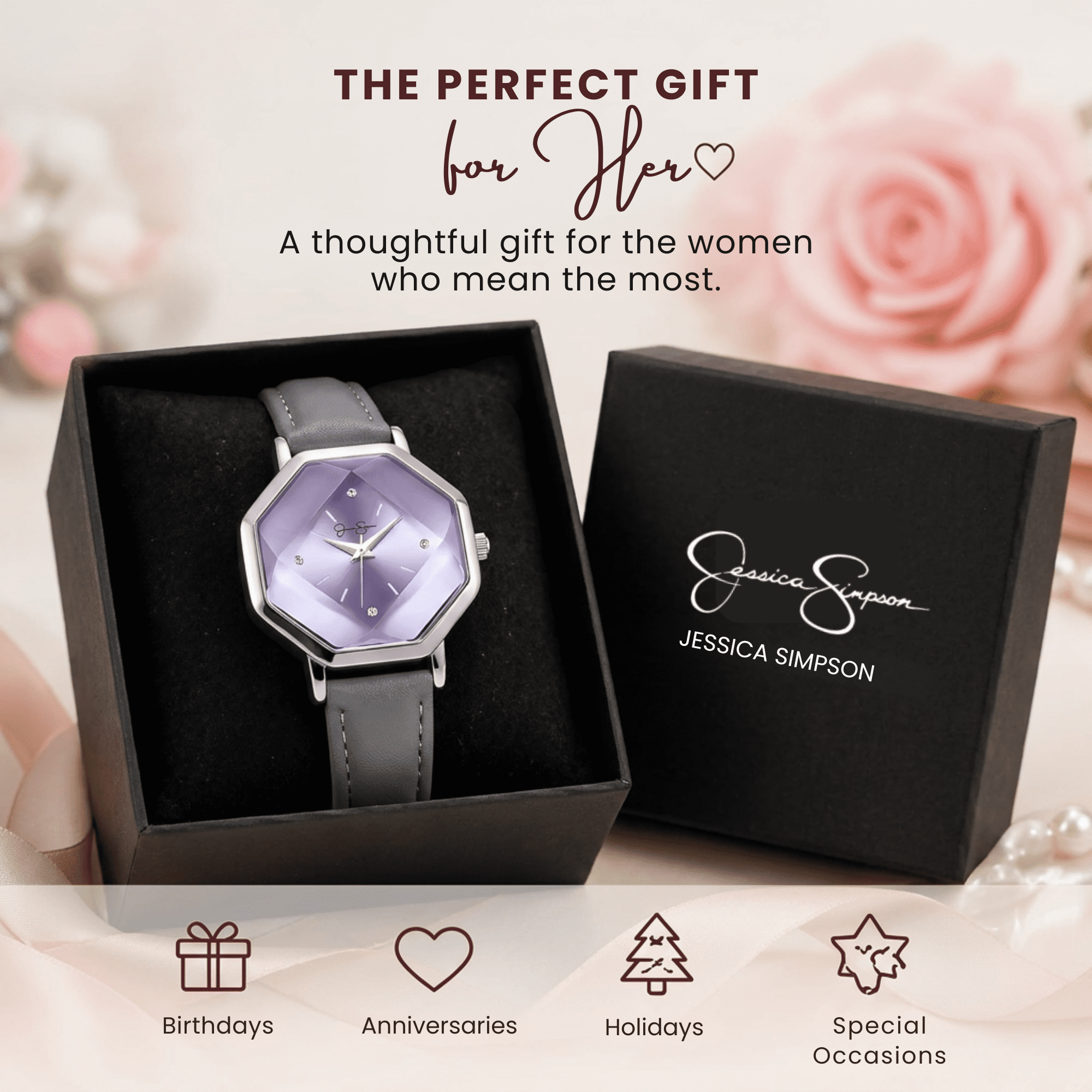 Women’s Fashion Leather Watch – Octagon Dial, Silver Case, Quartz Movement, Elegant Minimalist Dress Watch for Women, Gift for Her