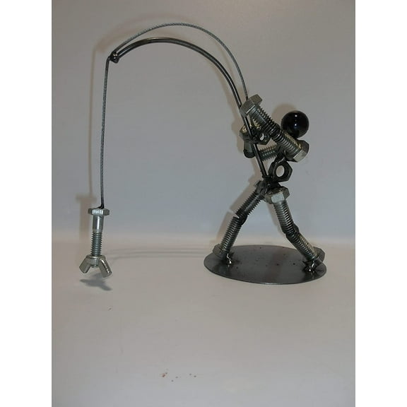 Fisherman, Angler, Metal Bolt Figurine, Upcycled Art