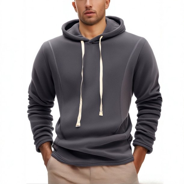 Sudadera con capucha para hombre, informal, lisa, gruesa, con cordón elástico, cierre de manga larga, blusa con capucha, blusa de poliéster para hombre