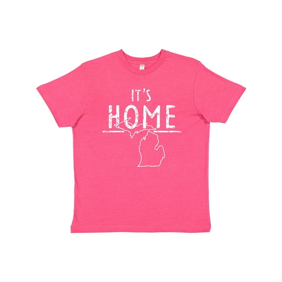 Inktastic It's Home- State of Michigan Outline Distressed Text Youth T-Shirt