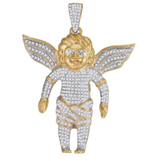 10kt Yellow Gold Mens Round Diamond Guardian Angel Charm