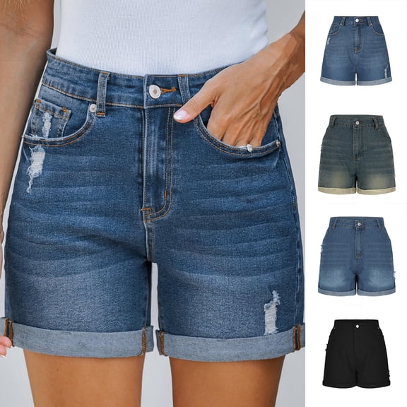 Blmnix Black Women's Shorts Jean Board with Pockets Ripped High Waisted Shorts Women,S