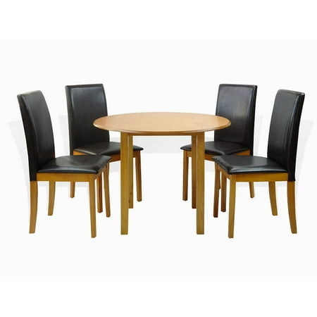 Maple Finish Wood Pub Bar Dining Kitchen Set of 5 Piece Round Table and 4 Classic Solid Wood Fallabela Chairs, Maple ()