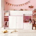 thumbnail image 3 of Harper & Bright Designs Full House Loft Bed with Playhouse, Modern Wood Cabin Bed with Storage Cabinets and Under Bed Play Area for Boys & Girls Bedroom, White+Pink, 3 of 20