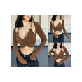 thumbnail image 4 of New Sexy Chic Tops Women\'s Summer Crop Tops,Solid Color Deep V Neck Long Sleeves Cropped Navel Shirt Blouse (Brown, S), 4 of 6