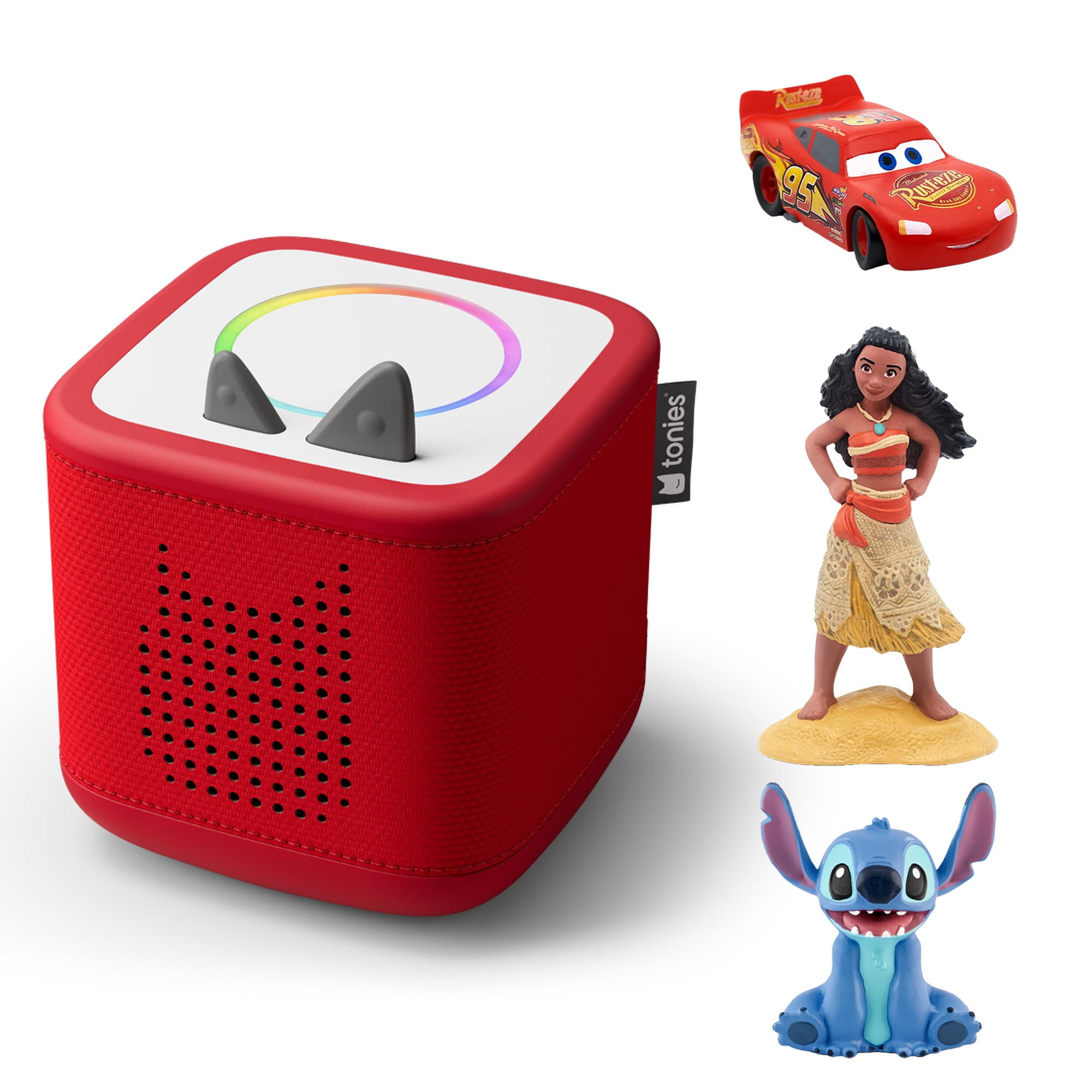 tonies Toniebox 2 Coffret avec Lilo et Stitch, Cars: Lightning McQueen et Vaiana – Rouge coucher de soleil (Francais)