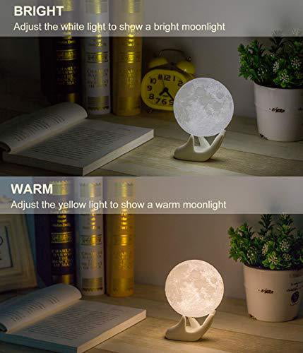 4.7 inches Moon lamp Mydethun Moon Lamp Moon Light Night Light for Kids Gift for Women USB Charging and Touch Control Brightness 3D Printed Warm and Cool White Lunar Lamp