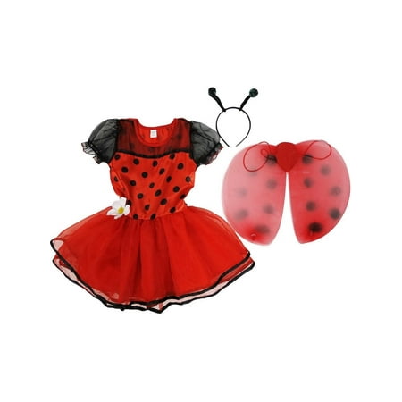 Wenchoice Girls Red Lady Bug Dot Wings Antennae Dress Set