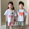 thumbnail image 2 of Conjuntos de camisetas de algodón para niños de 1 a 10 años, camiseta con patrones de frutas y pantalones cortos a cuadros, traje para niños y niñas, ropa de casa para niños, 2 of 6