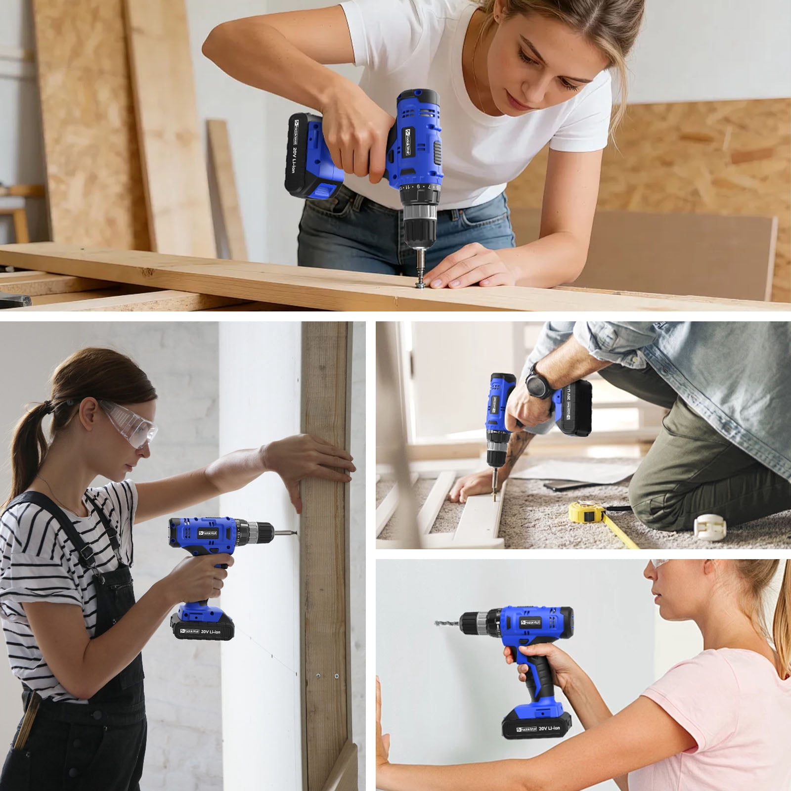 20V Cordless Drill Set with Battery & Charger, 30N.m Torque, 21+1 Settings, 3/8" Keyless Chuck, LED Light, Electric Drill Kit for Home DIY (Blue)