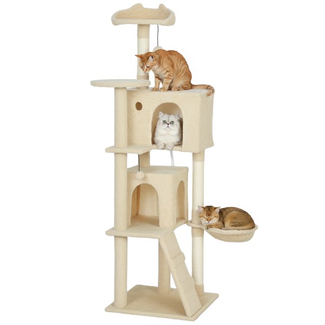 PawHut 63 Inch Cat Tree with Sisal Scratching Posts, Condos, Beige