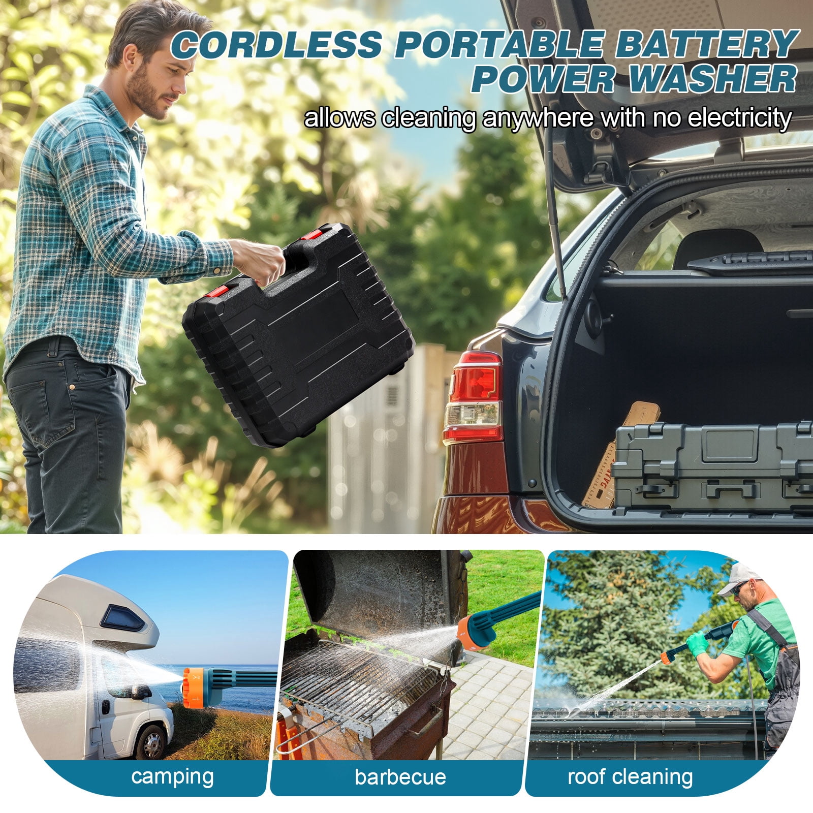 Lemolifys Cordless Pressure Washer with 2Pcs 3000mAh Battery, 6-in-1 Nozzle for Car, Patio