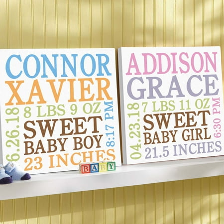 Personalized Baby Info Canvas, 11" x 11", Available in Pink or Blue