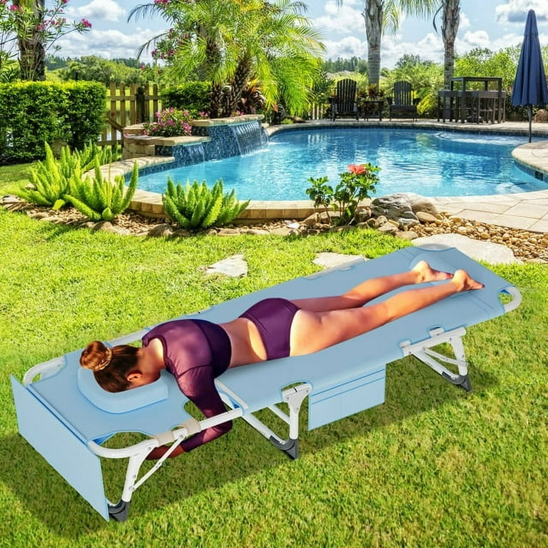 ABORON 5 Fold Portable Folding Chaise Lounge Chair Tanning Chair with Face Arm Holes with Pillow Cushion Face Down Tanning Beach Chaise Lounge