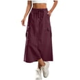 thumbnail image 2 of Binmer Women's High Waisted Cargo Midi Skirt,Elastic Waist Casual Skirt with Pockets Wine,Women's Plus M, 2 of 8