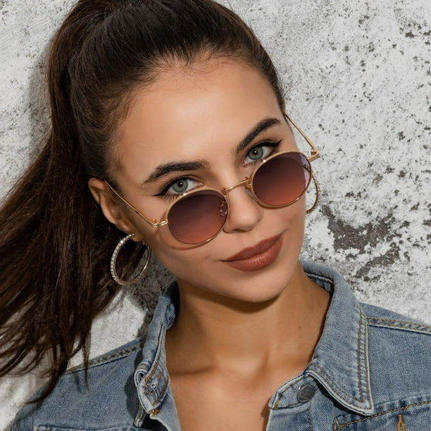 Gafas de sol retro personalizadas para hombres y mujeres, gafas de sol redondas de montura pequeña de moda europeas y americanas, gafas de metal