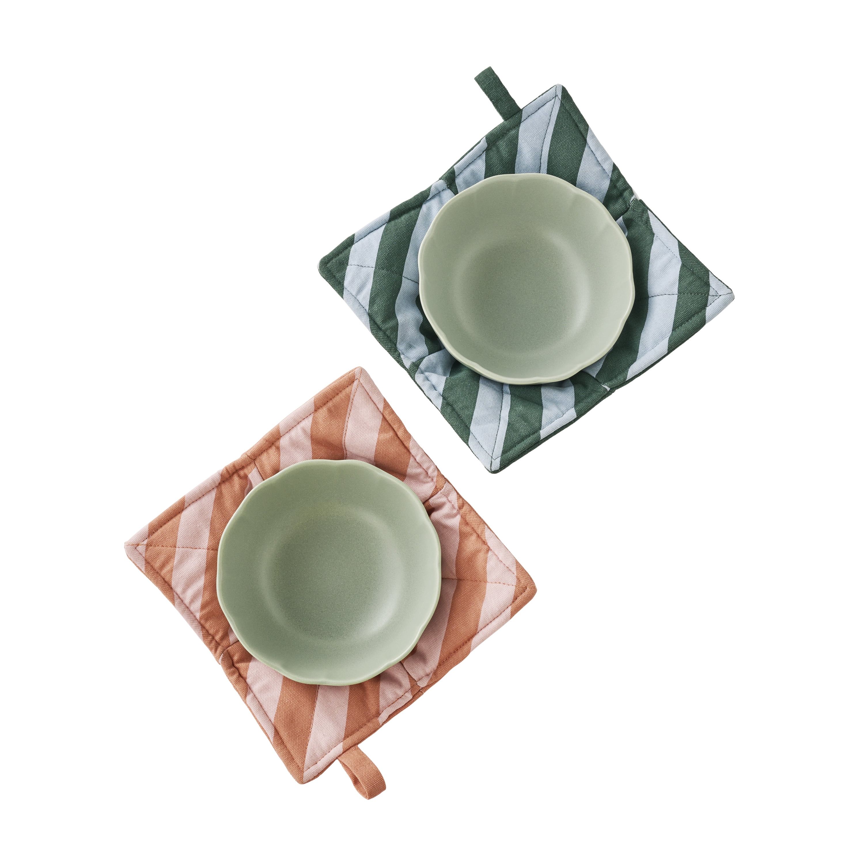 Beautiful Reversible Stripe Bowl Holders, Coral Rosé & Thyme Blue, 2 Pack