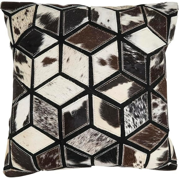 Diamond Patchwork Hair-On Leather Pillow Cover