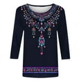 thumbnail image 7 of JTZGDY Women's 3/4 Length Sleeve Tops Dressy Casual Ruched Pleated Blouses Cute Floral Printed Crewneck Graphic T-Shirts Loose Curved Hem Tunic Fall Outfit Tshirts Clothes Navy#05 XL, 7 of 7