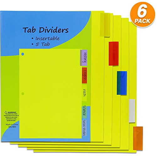 Emraw ThreeRing Binder Index Dividers 5 Tab Multicolor Insertable
