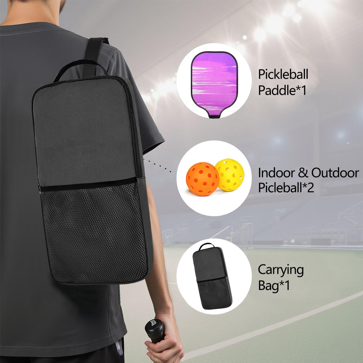 Pickleball Paddles Set Of 1, Fiberglass Surface, Fluid Smoke Aurora Art Style, 1 Paddle, 2 Balls & Bag