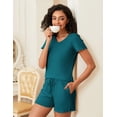 thumbnail image 4 of EKOUAER Women' Waffle Knit Short Sets V Neck 2 Piece Summer Casual Ruffled Trim Vacation Lounge Set, 4 of 6